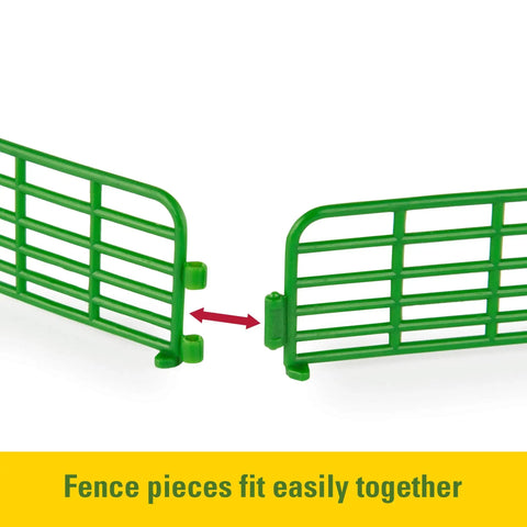 John Deere Farm Toy Set 1 64 Scale Tractors And Trucks Playset With Fencing And Horse Figure 26 Piece Durable Die Cast Farm Collection For Kids Three Years And Up, showing green fencing detail.