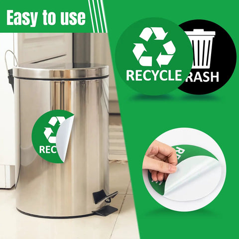 3 Recycling Stickers And 3 Trash Stickers For Trash Can Labels, Durable Vinyl Signs For Recycling And Garbage Sorting In Kitchen