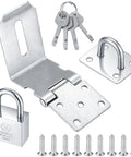 Stainless Steel 90 Degree Hasp Lock with Padlock for Door Gate and Window with keys and screws.