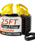 25 Foot 30 Amp RV Extension Cord With Grip Handle Heavy Duty 10 Gauge 3 Conductor STW Outdoor Power Cable Waterproof