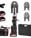 360 Degree Rotating 60Kn Cordless Hydraulic Electric Pipe Crimping Tool For Copper Pipes with two batteries and charger.