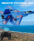 F22 Fighter RC Plane Ready To Fly with Gyro Stabilization flying above coast and remote control in view