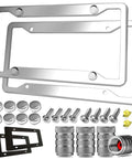 2 Pack Heavy Duty Stainless Steel License Plate Frame Mirror Polished Front And Rear Car Tag Holder With Screws And Chrome Caps