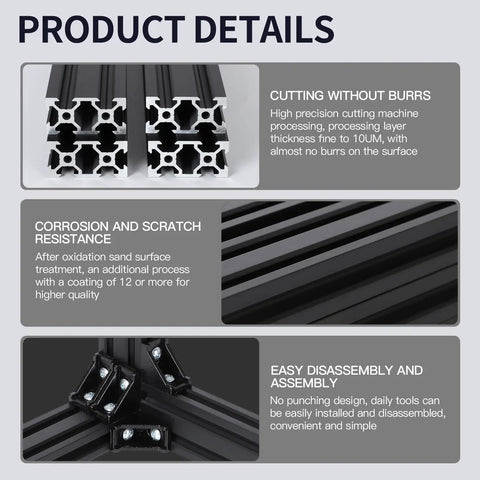 Four 1500mm 2040 V-Slot Aluminum Extrusion Profiles In Silver, Beefy Precision, Anodized Finish For Tough, Smooth Build Frames And Easy DIY Projects Today. Product details showing 2040 aluminum extrusion profiles, burr-free cut, corrosion resistance, and easy assembly