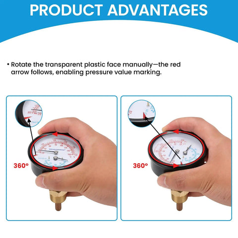 Dual-Display Tridicator Boiler Gauge Kit Commercial Grade With 2.5 Inch Dial showing 360-degree rotation feature.