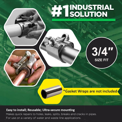 Highcraft pipe repair clamp, stainless steel, 3/4 in IPS, 3 in long, 5-pack front view