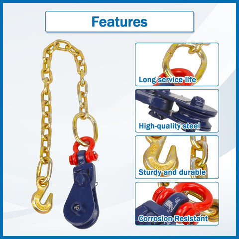 2 Ton Snatch Block With 2 Ft G70 Chain For Flatbed Tow And Recovery, beefy heavy duty tow block with 3 inch sheave