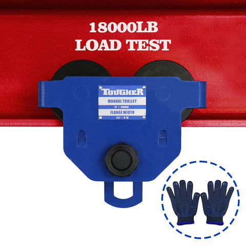 Beefed Up Dual Wheel Beam Trolley For Lifting, 2 Ton Capacity, Manual Push Hoist with load test, blue flange width label