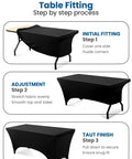 Spandex Tablecloth 2 Pack Black 6Ft Stretch, Tight Fit, Washable and Wrinkle-Resistant Rectangular Patio Table Cover application steps
