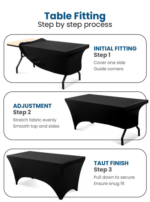 Spandex Tablecloth 2 Pack Black 6Ft Stretch, Tight Fit, Washable and Wrinkle-Resistant Rectangular Patio Table Cover application steps