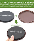 Close-up of Eight Piece Two In One Furniture Sliders Set For Carpet And Hardwood Floors, Dual Mode Felt Sliders For Hardwood Scratch Proof And Plastic Sliders For Carpet Glide.