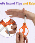 36 Pack Kid Scissors For School And Home, 5 inch blunt tip, stainless steel blades, orange handles showing safe grip and use