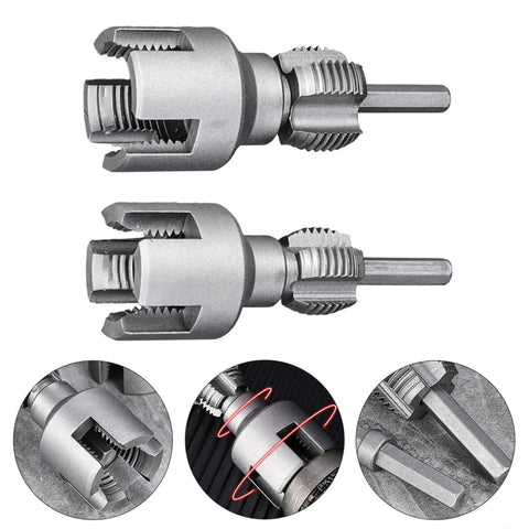 2025 Integrated Electric Pipe Threader For Pvc And Cpvc, two metal threading tools for half inch and three quarter inch pipes.