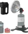 Portable Outdoor Propane Heater For Camping And Fishing, Dual Fuel 1lb Propane Or ISO Butane, Self Igniting, Stable Base, Grey