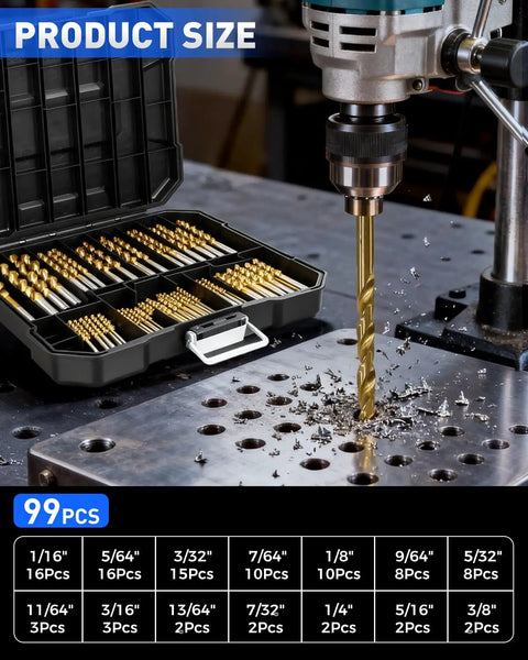 M35 Cobalt Drill Bit Set For Hardened Metal And Stainless Steel, 99 Piece Tri Flat Shank High Speed Steel Twist Bits in use