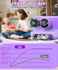 Kid Camera With Instant Print And Fun Features For Kids, 2.4 Inch LCD Screen, 10x Digital Zoom, Flashlight, Time Lapse, Burst Shooting, DIY Frames, 21 Cute Frames, 8 Mirror Effects, 6 Filters, MP3 Player, Great Christmas And Birthday Gift purple instant print camera with 1080P video chart