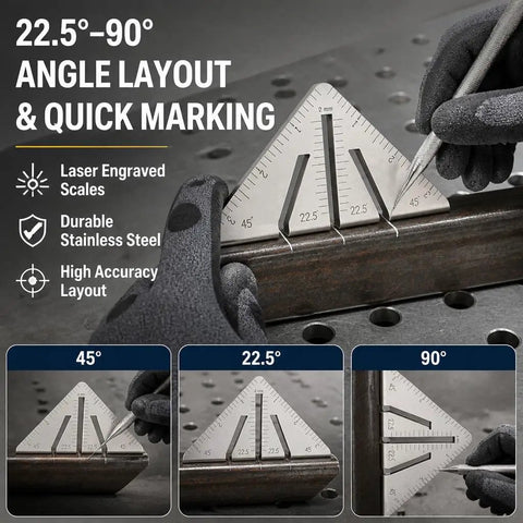Heavy-Duty Welding Angle Square Stainless Steel Multi-Angle Layout Tool 8 Inch Pro-Grade With 22.5 Degree, 45 Degree, And 90