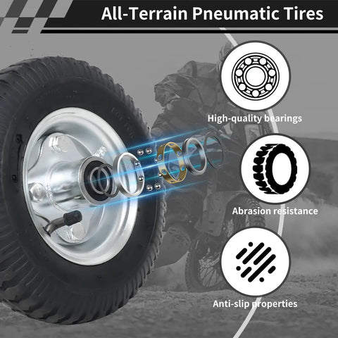 Close-up of all-terrain pneumatic tire with high-quality bearings and abrasion resistance for Dirt Bike Training Wheels Set for 50cc Mini Bikes