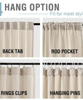 Boho Curtain Set With Faux Linen Texture 2 Panels Light Filtering Back Tab Drapes 84 Inches Long 52W By 84L Natural hang options