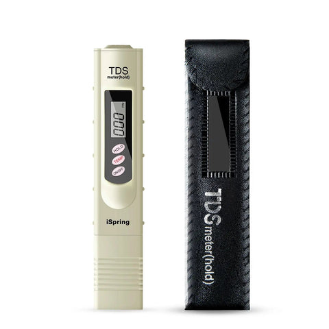 Digital TDS Water Quality Tester With Temperature Reading And Three Button Controls For Drinking Water next to case