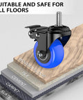 Beefy Heavy Duty 2 Inch Stem Casters Set Of Four With Locking Swivel Wheels, 800 Pound Capacity, shown on different floor types