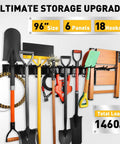 Heavy Duty 96 Inch Garage Tool Organizer Wall Mount Hooks Kit With 18 Pairs Built To Last 1460 Lbs Capacity Garden Tool Storage Rack