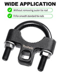 Toolwiz inner tie rod removal clamp, front view; black steel with two bolts