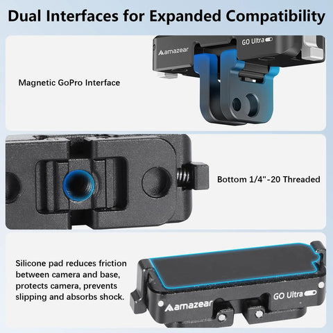 Magnetic Quick Release Adapter Mount for Insta360 GO Ultra, Aluminum Base Bracket With One Quarter Inch Thread, Black
