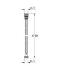 Diagram of Grohe Movario 69 Inch StarLight Chrome Shower Hose showing 1750mm length and G 1/2 inch connectors.