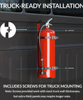 Heavy-Duty Fire Extinguisher Mount For 2.5-5 Lb Dry Chemical Extinguishers, Anti-Vibration Bracket installed on truck wall