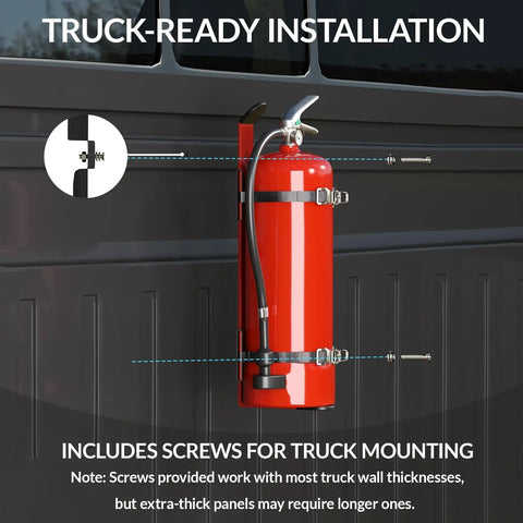 Heavy-Duty Fire Extinguisher Mount For 2.5-5 Lb Dry Chemical Extinguishers, Anti-Vibration Bracket installed on truck wall