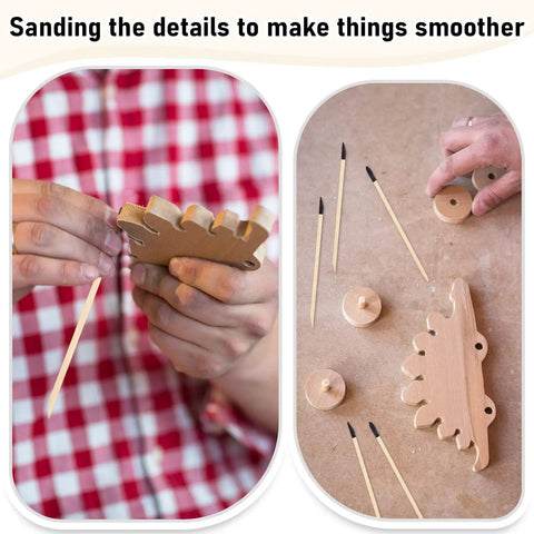 Person using 50 Pack 280 Grit Sanding Sticks For Plastic Models And Wood Hobby Fine Detailing Twigs With Wooden Handles 5.4 x 0.2 Inch