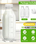 Close-up of 32 Oz Glass Milk And Juice Bottle Set With No Leak Airtight Screw Lid And Silicone Gasket, product details shown.
