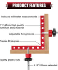 Diagram showing 5.5 inch aluminum corner clamps for woodworking with 90 degree precision and adjustable fixing blocks.