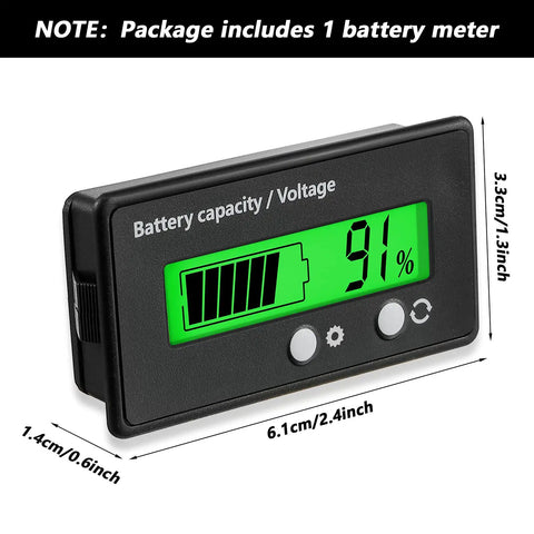 Golf Cart Battery Meter With Alarm And Front Button And Switch Key Settings 12V To 84V Voltage Indicator Gauge For Li Ion And Lead Acid Batteries Easy Read Display Backlight Toggle Sleep Mode Battery Capacity Readout, 6.1cm x 3.3cm