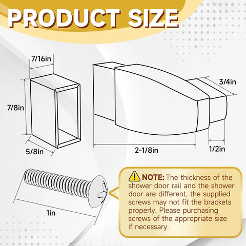 Clear Acrylic Shower Door Towel Bar Brackets For Framed Sliding Glass Doors Replacement For Basco And Alumax Towel Rods Nickel Finish Easy Install Durable Replacement Parts For Basco And Alumax Shower Door Hardware with product dimensions and screw size diagram.