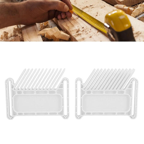 Heavy Duty Adjustable Woodworking Featherboard For Table Saw Router Table And Band Saw featuring tough iron and plastic core and T track, displayed with measuring tools.