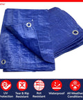 Blue 30 By 60 Feet Poly Tarp Cover Waterproof 5 Mil Thick Heavy Duty All Purpose Tarpaulin With Aluminum Grommets
