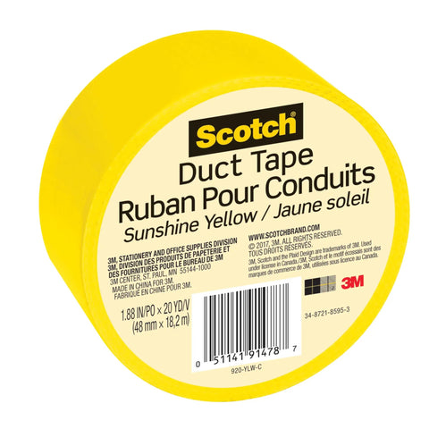Nearly Two Inch Wide Sunshine Yellow Duct Tape Roll, 20 Yards, Ideal For DIY Crafts, Mess Free STEM Projects, Quick Fashion Fixes