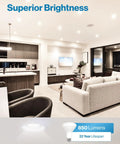 Modern living room illuminated by BR30 LED Flood Bulbs 14 Pack, Dimmable, 5000K Daylight, 850 Lumens, CRI93, 11W, 65W Equiv.