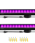 Two Pack LED Black Light Bar With Switch And Plug 5ft Cable 38W UV Glow Light For Party Vibes shown with mounting accessories