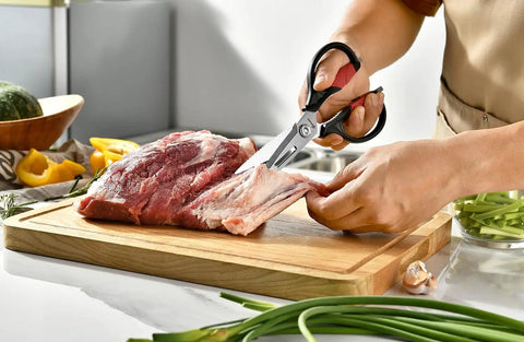 Using Heavy Duty Come Apart Kitchen Scissors For Chicken Meat And Veggies Easy To Clean Split Kitchen Shears For Food Prep 9 Inch