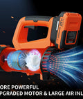 Cordless Leaf Blower 21V With Dual 2.0Ah Batteries And Fast Charger features upgraded motor and large air inlet