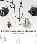 Universal EV Charger Cable Organizer With Retractable Overhead Mount showing complete accessories for easy installation.