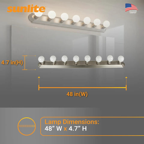 6-Lamp Wall Mounted Vanity Light Fixture In Brushed Nickel Finish, 48 in Wide, E26 Medium Base Sockets, Hardwired UL Listed