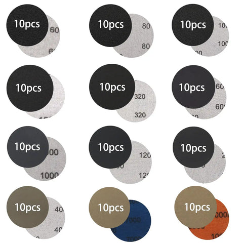 130 Pcs 3 Inch Sanding Discs Kit Wet Dry Grit 60 To 10000 with 10pcs each grit shown, black and grey discs for polishing.