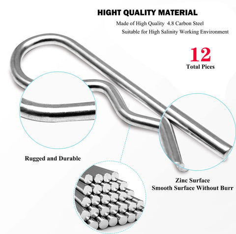 Beefed-Up Heavy Duty Hitch Pins 12 Pack With Spring Retaining R Clips M3x60mm For Trailers Tractors Lawn Mowers Carts And Trucks Thick 3mm Wire Galvanized 4.8 Carbon Steel Construction