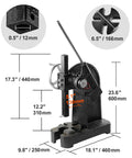 Heavy Duty 3 Ton Ratchet Arbor Press Built Like A Tank For The Daily Grind Featuring Smooth Handwheel Control and solid cast iron frame dimensions displayed.
