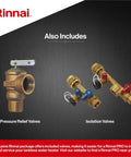 Pressure relief and isolation valves for Heavy Duty Gas Tankless Water Heater With Smart Recirculation, Rinnai brand.