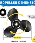 10.5 Inch Diameter 11 Pitch Aluminum Outboard Boat Propeller With 14 Spline Hub Right Hand Rotation in diagram view